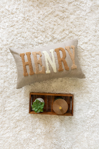 Personalized Throw Pillow Covers with Punch Needle Design- Oatmeal