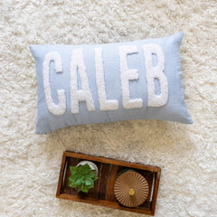 Custom Needle Punch Embroidered Throw Pillow Covers- Baby Blue