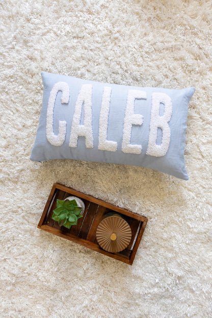 Custom Needle Punch Embroidered Throw Pillow Covers- Baby Blue
