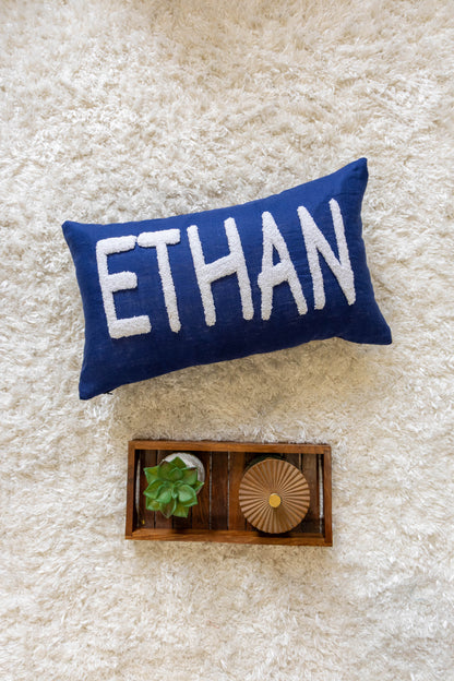 Hand Embroidered Punch Needle Pillow Covers- Dark Blue