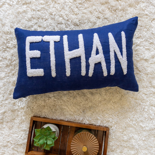 Hand Embroidered Punch Needle Pillow Covers- Dark Blue