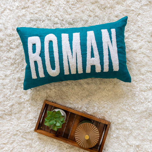 Handmade Personalized Cushion Covers with Punch Needle Detailing- Dark Teal
