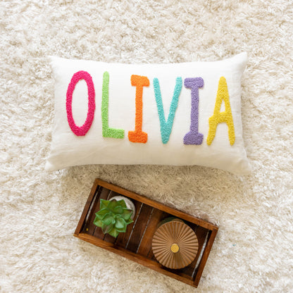 Personalized Decorative Cushion Covers with Needle Punch Embroidery- White