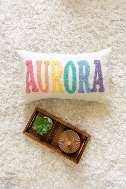 Handmade Punch Needle Personalized Pillowcases- White