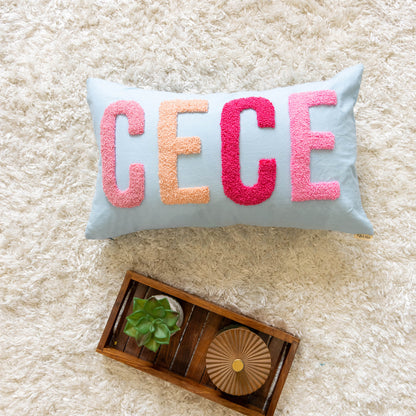 Personalized Punch Needle Accent Cushion Covers- Baby Blue