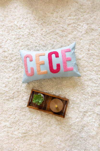 Personalized Punch Needle Accent Cushion Covers- Baby Blue