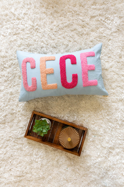 Personalized Punch Needle Accent Cushion Covers- Baby Blue