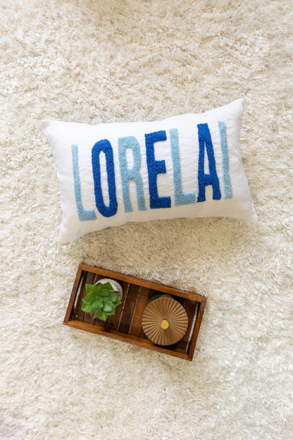Custom Decorative Pillow Covers with Needle Punch Embroidery- White