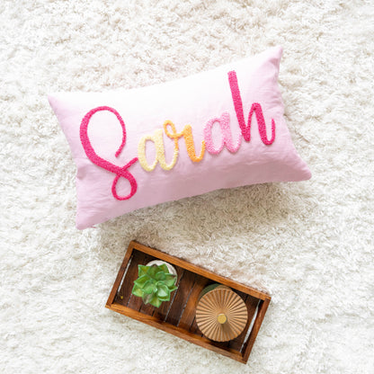 Personalized Punch Needle Home Décor Pillow Covers- Pastel Pink