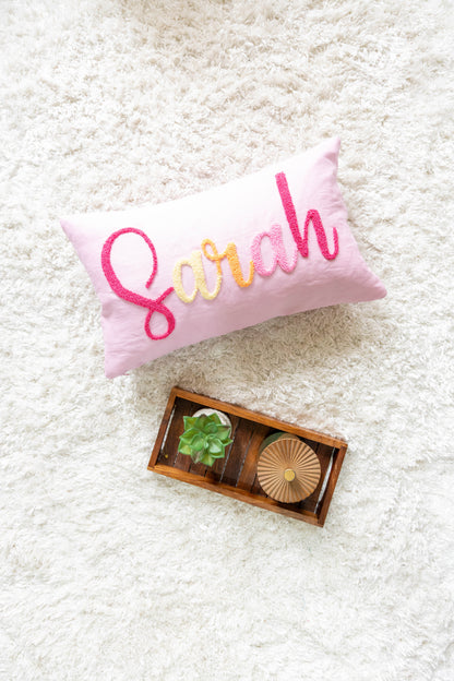 Personalized Punch Needle Home Décor Pillow Covers- Pastel Pink