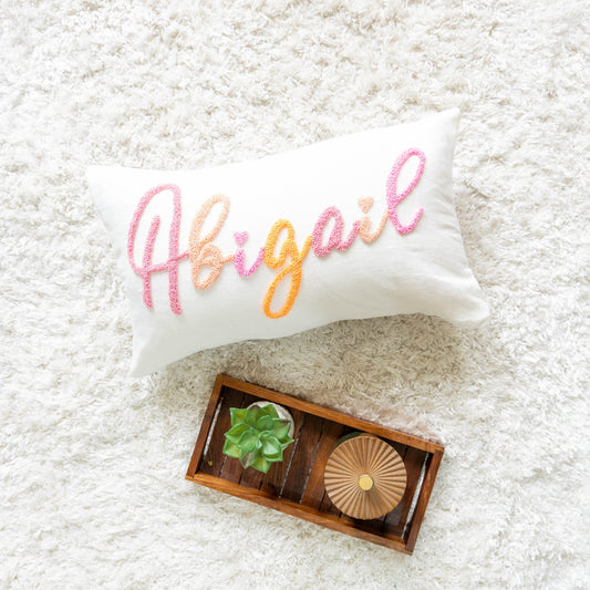 Custom Embroidered Throw Pillow Cover- White