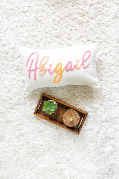 Custom Embroidered Throw Pillow Cover- White
