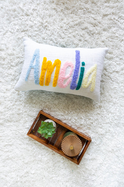 Personalized Artisan Punch Needle Pillow Covers- Dark Teal