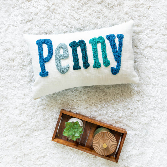 Custom Needle Punch Embroidered Throw Pillow Covers- Dark Teal