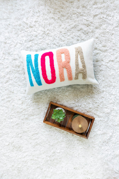 Custom Punch Needle Name Cushion Covers- Off White