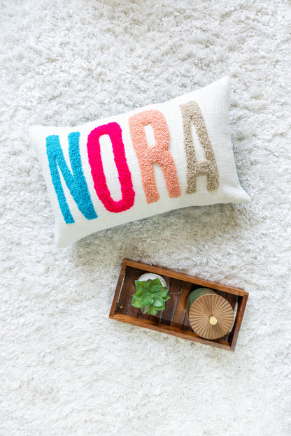 Custom Punch Needle Name Cushion Covers- Off White