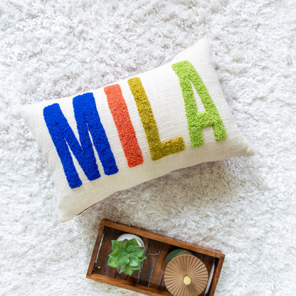 Custom Name Punch Needle Pillow Cover- Cream