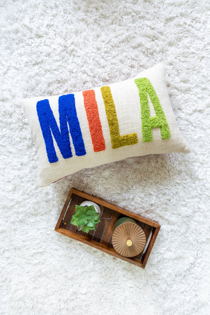 Custom Name Punch Needle Pillow Cover- Cream