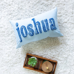 Personalized Punch Needle Embroidered Pillow Cover- Baby Blue