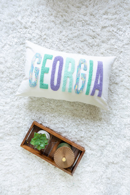 Custom Name Punch Needle Pillow Cover- Off White