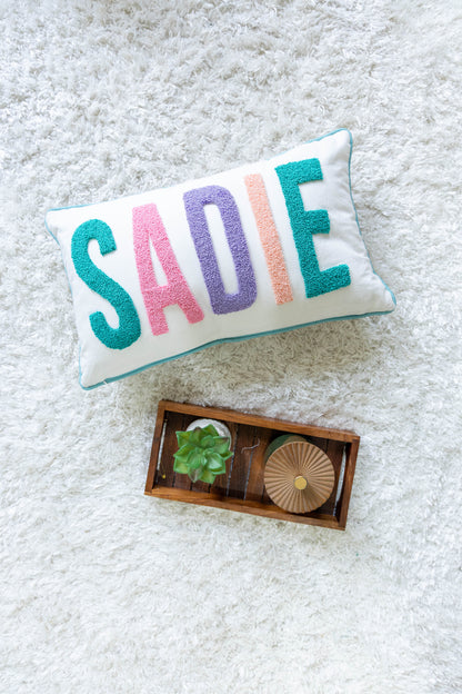 Personalized Punch Needle Accent Cushion Covers- Off White