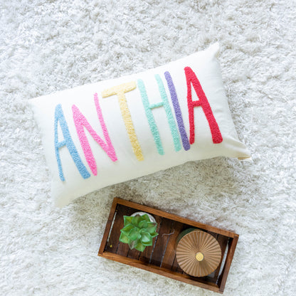 Custom Embroidered Throw Pillow Cover- Off White