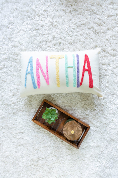 Custom Embroidered Throw Pillow Cover- Off White