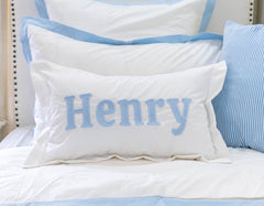 Custom Name Pillow Cover with Flange- Baby Blue 3D Embroidery