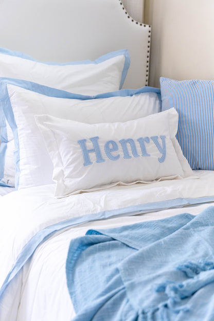 Custom Name Pillow Cover with Flange- Baby Blue 3D Embroidery