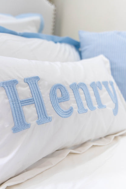 Custom Name Pillow Cover with Flange- Baby Blue 3D Embroidery