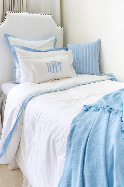 Custom Monogram Pillow Cover with Flange- Baby Blue 3D Embroidery