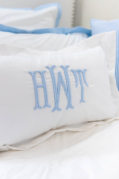 Custom Monogram Pillow Cover with Flange- Baby Blue 3D Embroidery