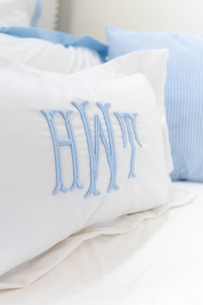 Custom Monogram Pillow Cover with Flange- Baby Blue 3D Embroidery