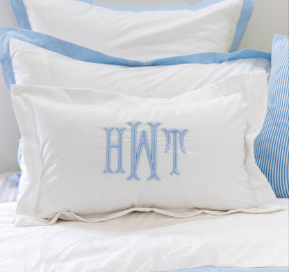 Custom Monogram Pillow Cover with Flange- Baby Blue 3D Embroidery