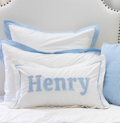 Personalized Name Pillow Cover with Flange- Baby Blue 3D Embroidery
