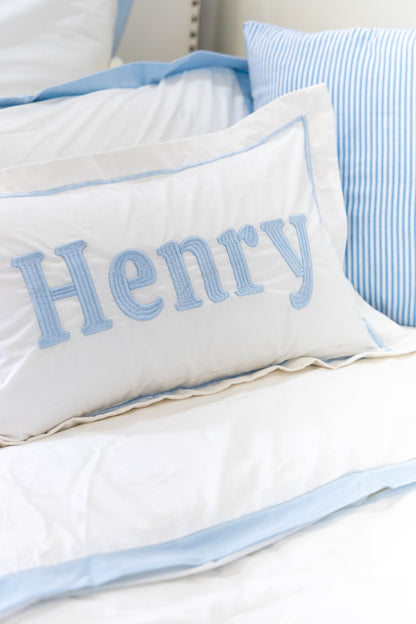 Personalized Name Pillow Cover with Flange- Baby Blue 3D Embroidery