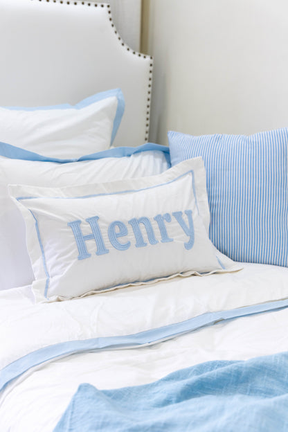 Personalized Name Pillow Cover with Flange- Baby Blue 3D Embroidery