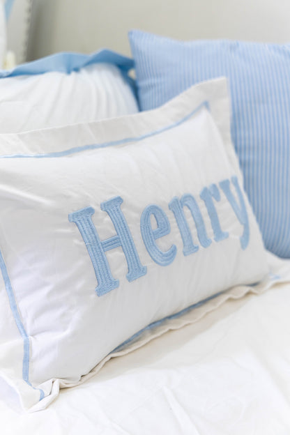Personalized Name Pillow Cover with Flange- Baby Blue 3D Embroidery