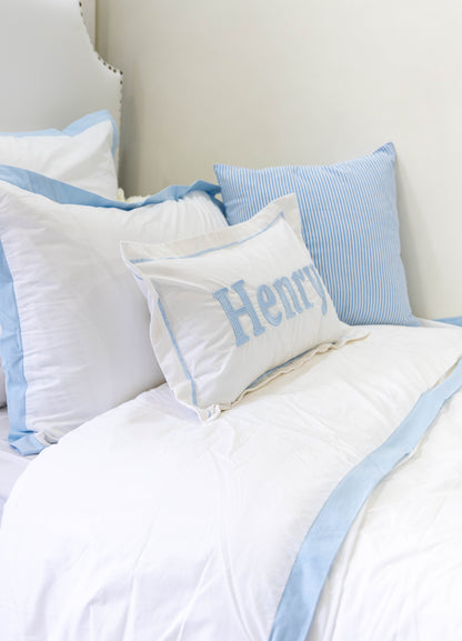 Personalized Name Pillow Cover with Flange- Baby Blue 3D Embroidery