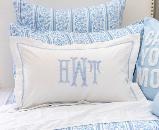 Personalized Monogram Pillow Cover with Flange- Baby Blue 3D Embroidery