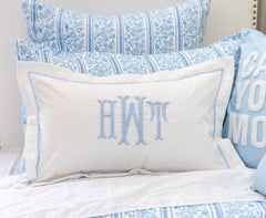 Personalized Monogram Pillow Cover with Flange- Baby Blue 3D Embroidery