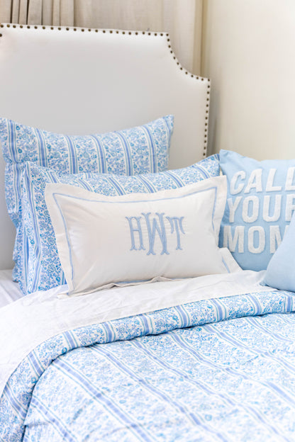 Personalized Monogram Pillow Cover with Flange- Baby Blue 3D Embroidery