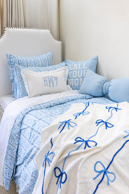 Personalized Monogram Pillow Cover with Flange- Baby Blue 3D Embroidery