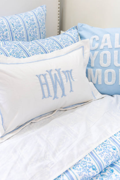 Personalized Monogram Pillow Cover with Flange- Baby Blue 3D Embroidery