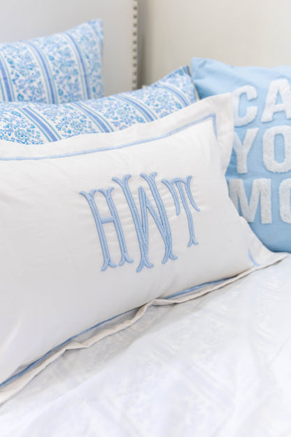 Personalized Monogram Pillow Cover with Flange- Baby Blue 3D Embroidery
