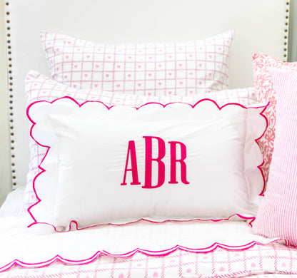 Personalized Monogram Pillow Cover with Scallops- Fuchsia Pink 3D Embroidery