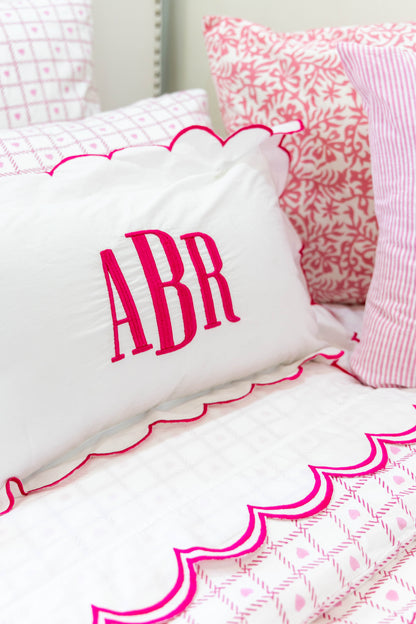 Personalized Monogram Pillow Cover with Scallops- Fuchsia Pink 3D Embroidery