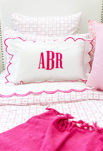 Personalized Monogram Pillow Cover with Scallops- Fuchsia Pink 3D Embroidery