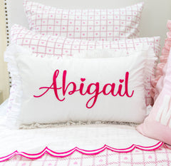 Custom Name Pillow Cover with Ruffles- Fuchsia Pink 3D Embroidery