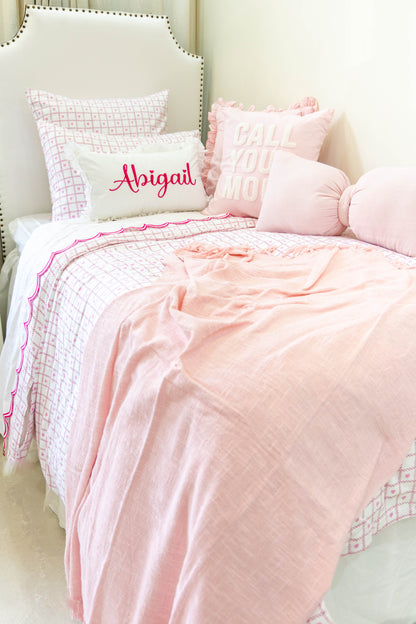 Custom Name Pillow Cover with Ruffles- Fuchsia Pink 3D Embroidery